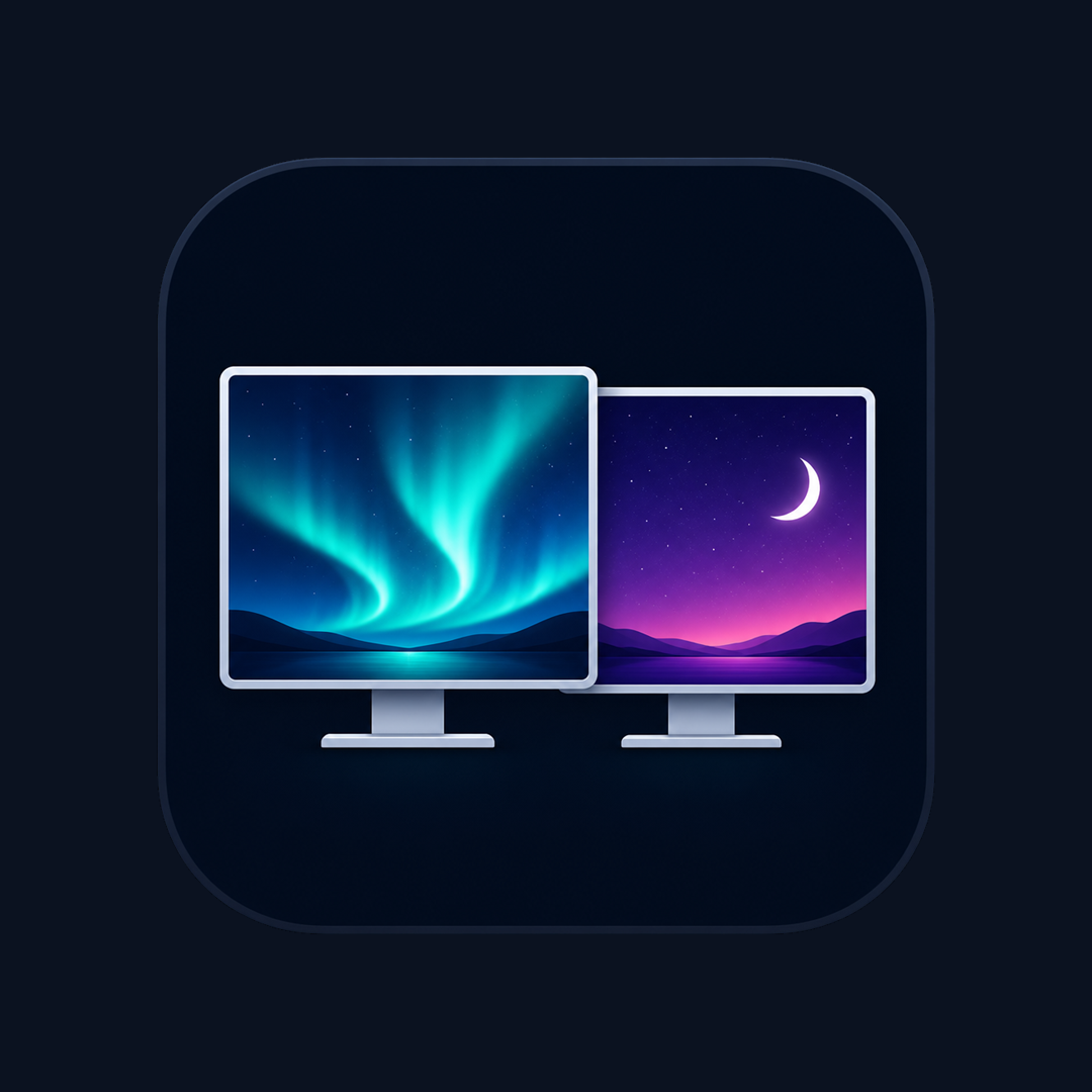 Icono del producto: dos monitores con aurora y luna